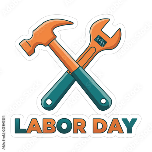 Labor Day hammer, screwdriver, and wrench construction tools illustration set