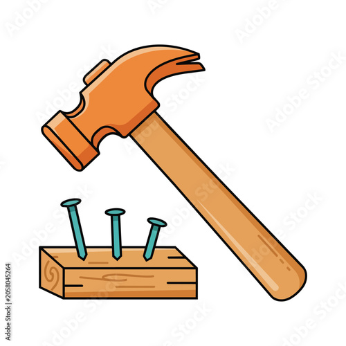 Hammer and nails set of construction tools isolated on white background