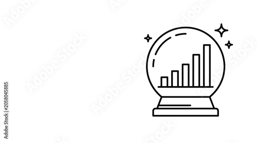 Fotografia A line art icon of a crystal ball containing a rising bar chart.