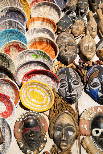 Photography African Crafts Masks and Woven Plates at Cape Verde Market Stall