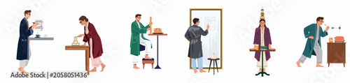 Billede på lærred Vector illustration of characters in bathrobes performing quirky, perfectionist, and meticulous morning routines involving breakfast food and creative planning