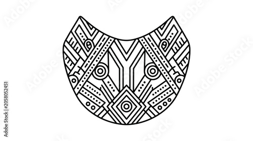 Photography Intricate tribal style geometric cat head line art illustration.