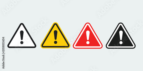 4-Pack Colour Warning Triangle Icon Set – Alert Caution Hazard Symbol Black Yellow Red