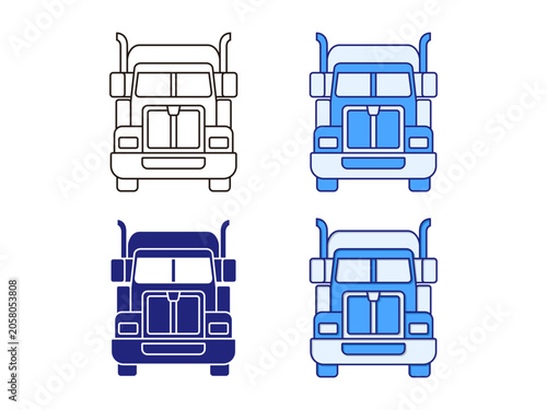 Cargo Semi Truck Cargo Line Icon Set, Heavy Duty Delivery Logistics Transport Vehicle for Business Website Template