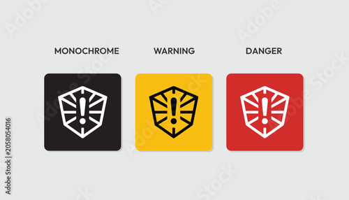 4-Pack Colour Warning Shield Icon Set – Insect Bug Pest Alert Symbol Monochrome Yellow Red