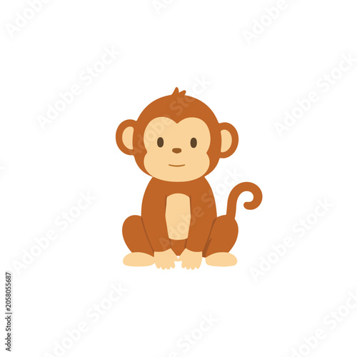 Cute Sitting Monkey Front View Vector Illustration, Friendly Cartoon Jungle Safari Character, Flat Scandinavian Animal Clipart for Nursery Decor