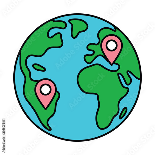 Global Location Map Icon Vector Illustration with GPS Pin Markers and Earth Navigation Concept