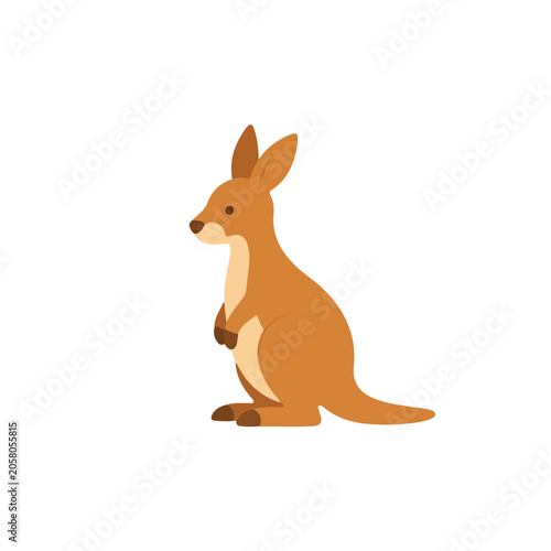 Cute Standing Kangaroo Vector Illustration, Friendly Cartoon Australian Wallaby Character, Flat Scandinavian Outback Animal Clipart for Nursery Art