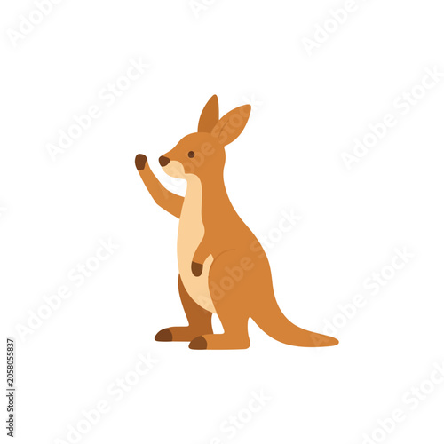 Cute Kangaroo Waving Hand Vector Illustration, Friendly Cartoon Australian Wallaby Character, Flat Outback Animal Clipart for Kids Greeting Card