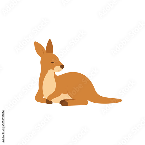 Cute Sitting Kangaroo Resting Vector Illustration, Peaceful Cartoon Australian Wallaby, Flat Outback Animal Clipart for Baby Nursery Wall Art