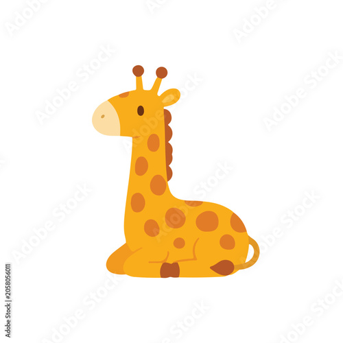 Cute Sitting Giraffe Side View Vector Illustration, Peaceful Cartoon Safari Animal Character, Flat Scandinavian Giraffe Clipart for Baby Art