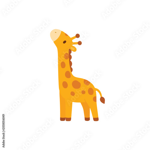 Cute Giraffe Looking Up Vector Illustration, Curious Cartoon Safari Animal Character, Flat Scandinavian Giraffe Clipart for Nursery Decor