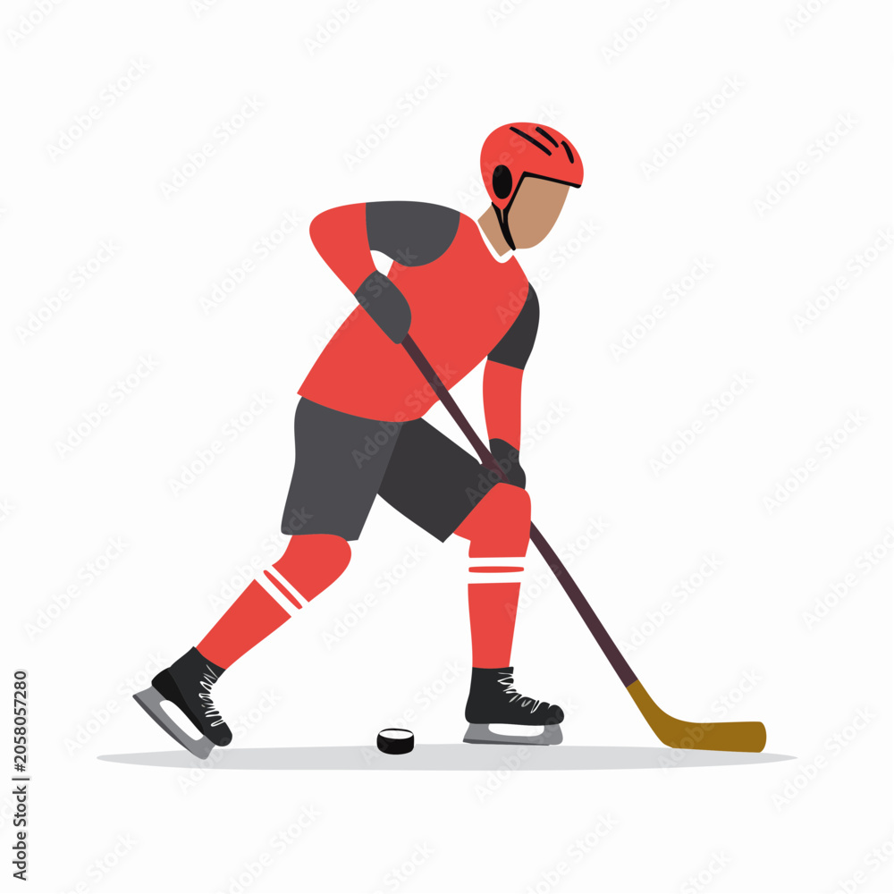 Fototapeta premium Ice Hockey Player with Stick and Puck