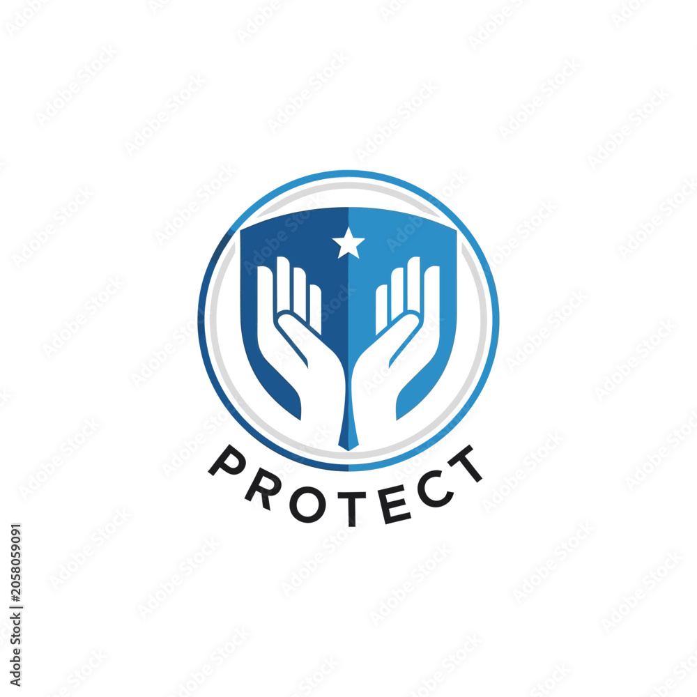 Obraz premium Shield with hands and star logo design for protection.