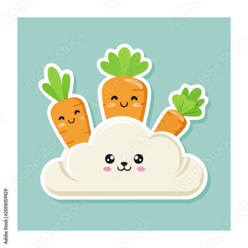 Cute Carrot Cloud Illustration with Smiling Faces