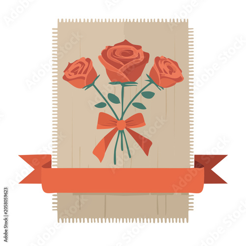 Three Red Roses Bouquet with Ribbon on Burlap