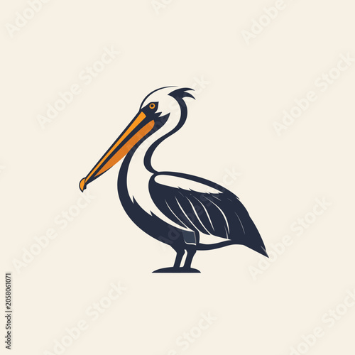 Pelican Bird Standing Alone Profile View.
