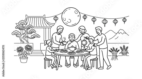 Obraz na plátně A multi-generational Asian family gathered around a table for a festive meal