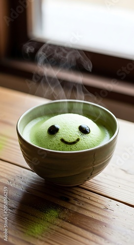 Cat sitting next to a green bowl of water on wooden floor.