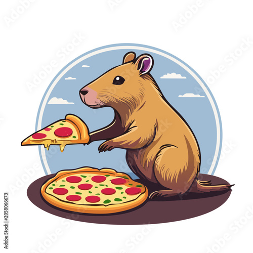 Cartoon dog holding pizza slice