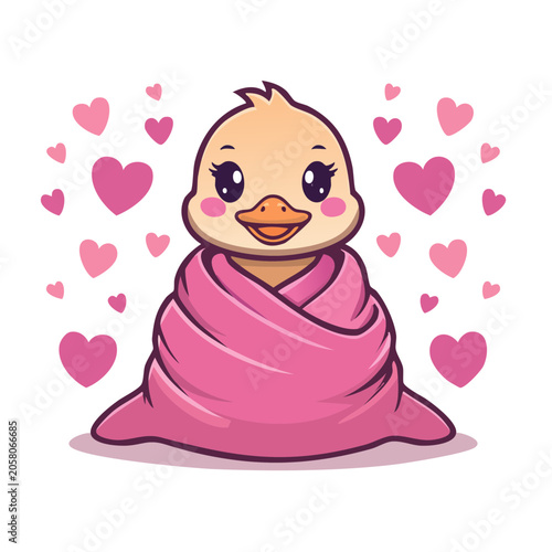 Cartoon girl with heart pattern