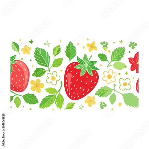 Flat design vector of strawberries with leaves