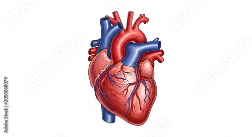 3D illustration of a human heart with arteries and veins.