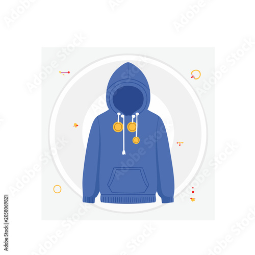 Blue hoodie with gold coins illustration