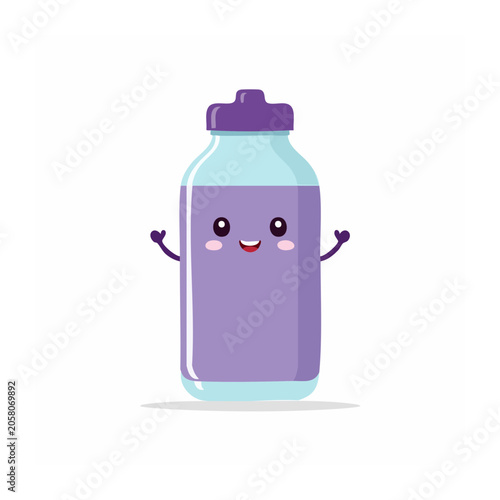 Cute cartoon baby bottle with purple liquid