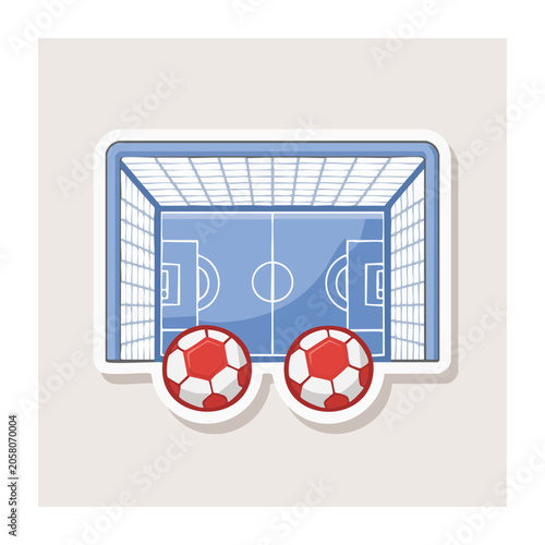 Flat design soccer goal with balls illustration