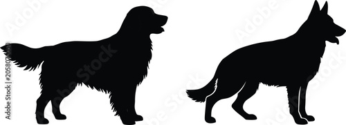 Quadro su tela Domestic Dog Silhouette Set Featuring Long Haired and Shepherd Type Breeds