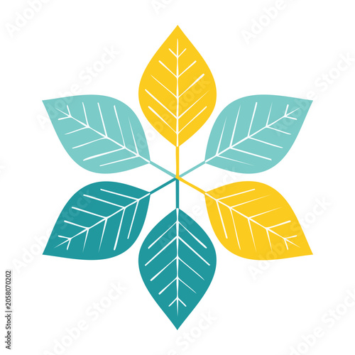 Five colorful leaves in radial symmetry vector
