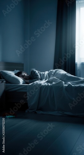 Man Sleeping Soundly In A Dark Bedroom Under Moonlight