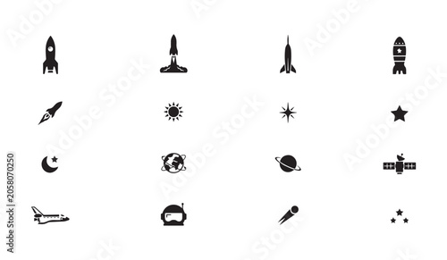 Εκτύπωση καμβά Astronomy and space exploration elements including earth sun planets and satellite icons