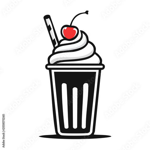 Flat design ice cream cup with cherry and straw