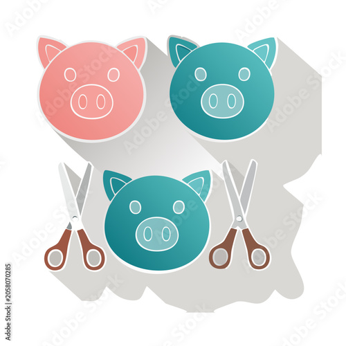 Flat Design Pig Face Icons with Scissors