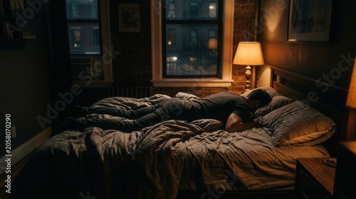 Man Sleeping Soundly In Dimly Lit Bedroom At Night
