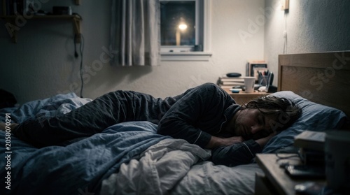 Man Sleeping Soundly In Cozy Bed At Night