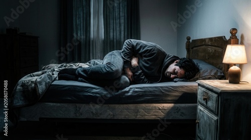 Man Suffering From Abdominal Pain On Bed