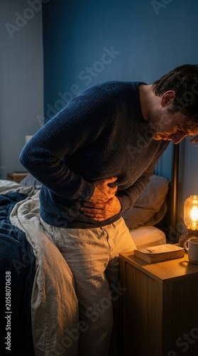 Man Suffering From Stomach Pain At Night