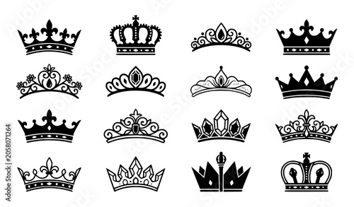 Foto Luxury royal crown and tiara vector set with regal icon designs
