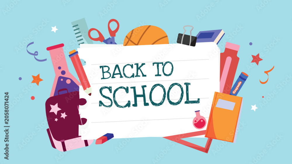 Naklejka premium Back to School Background Template, Vector Cute Stationery Illustration for Web Banner.