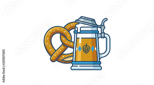 Foto A stylized illustration of a traditional German beer stein and a salted pretzel