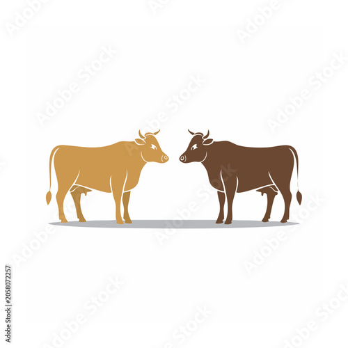 Two Cows Facing Each Other in Flat Design