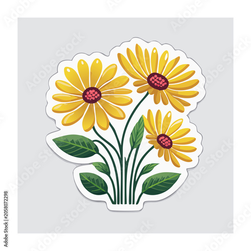 Yellow Daisies with Green Leaves Illustration
