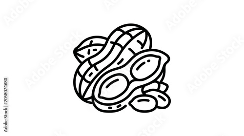 A black and white line art illustration of a pile of peanuts in their shells.