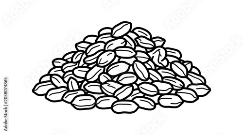 Obraz na plátně A black and white line art illustration of a large pile of coffee beans