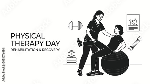 Fotografie A physical therapist assisting a patient with rehabilitation exercises on a stability ball