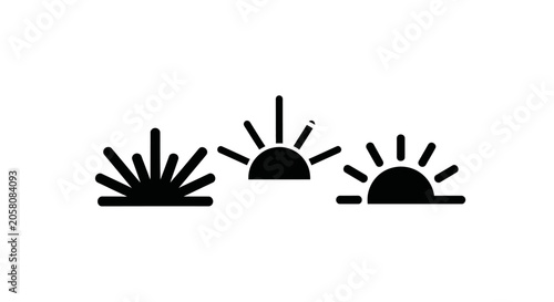 Sunrise Icon Set, Sun Rising Over Horizon, Dawn Symbol Collection