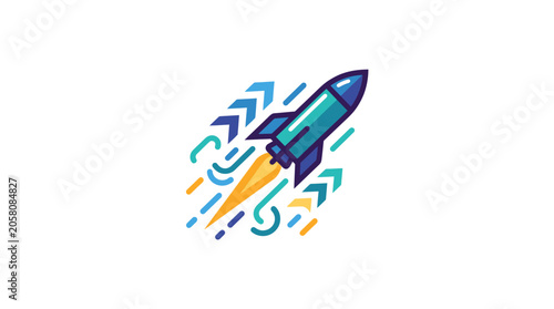 Blue rocket ship icon with speed trails